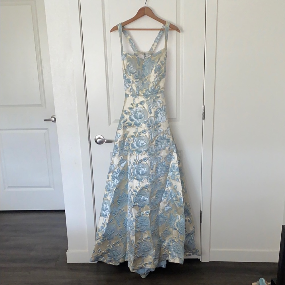 Elegant Blue and White Floral Dress